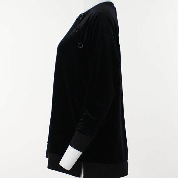 Anne Klein Button-Trim Velour Sweater - Picture 3 of 5